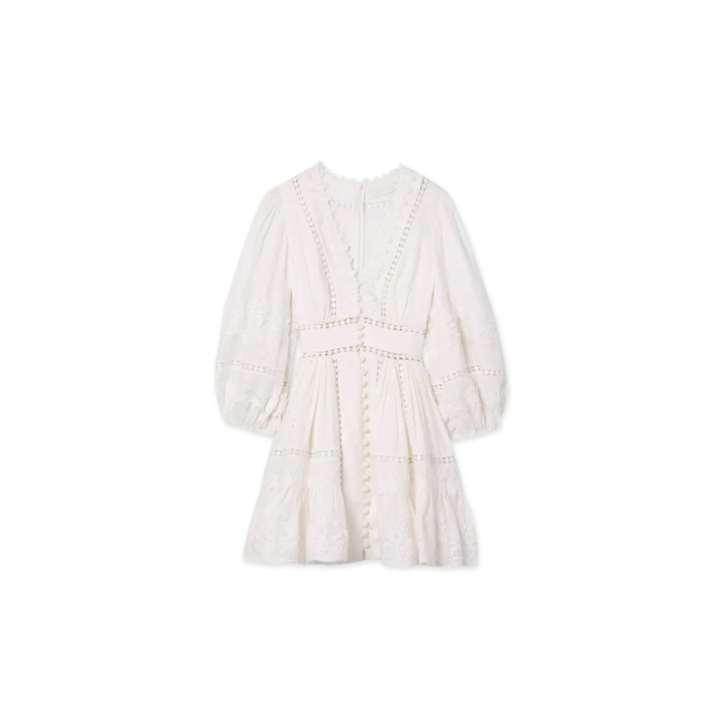 ZIMMERMANN DEVI SPLICED BILLOW LINEN MINI DRESS 7049DSS231IVORY